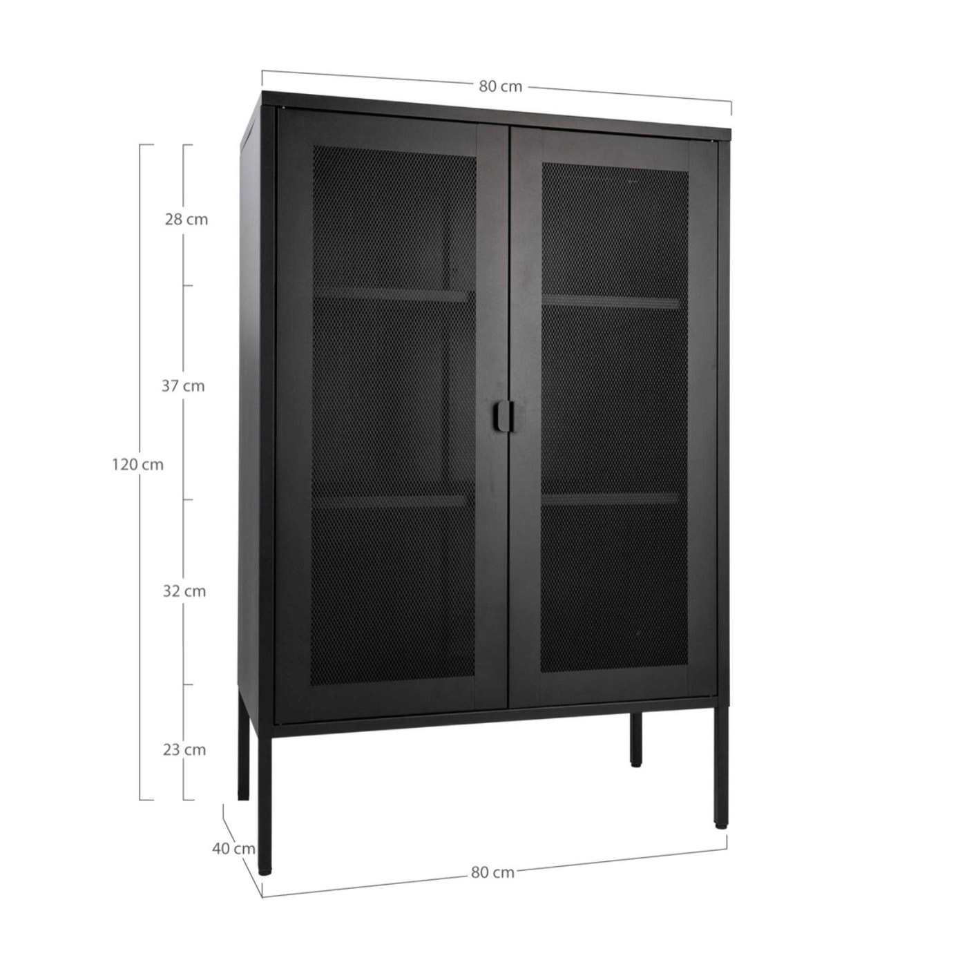 Armadio Melbourne in acciaio nero con 2 ante a rete, 80×40×120 cm