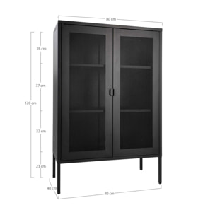 Armadio Melbourne in acciaio nero con 2 ante a rete, 80×40×120 cm