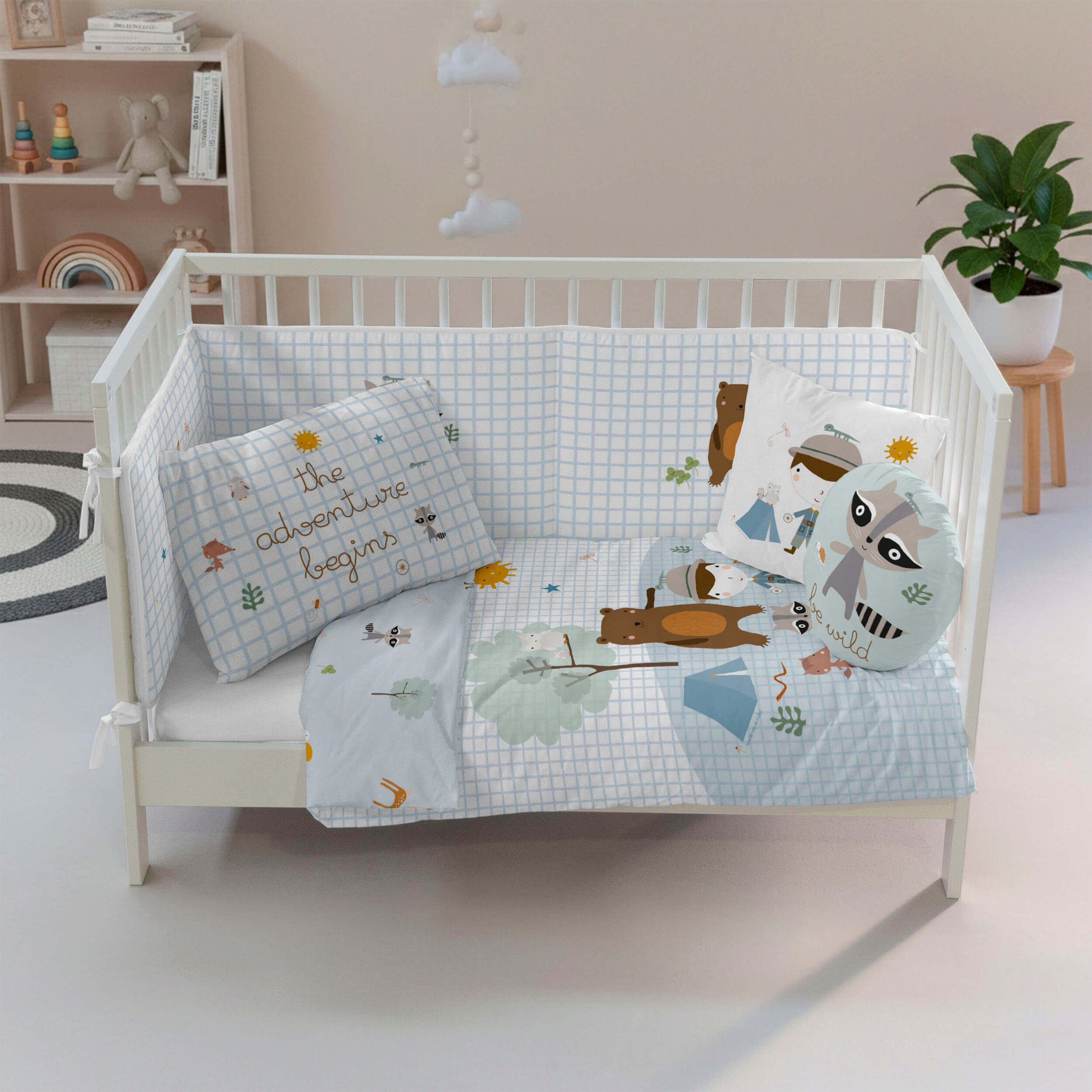 Funda Nórdica Estampada - Reversible - Infantil - Cierre Solapa - 100% Algodón - Incluye 1 Funda de Almohada - Cuna/Maxicuna - Aventura Bosque