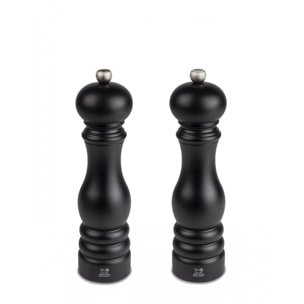 Duo de moulins à poivre et à sel manuels en bois, noir mat, 22 cm Paris