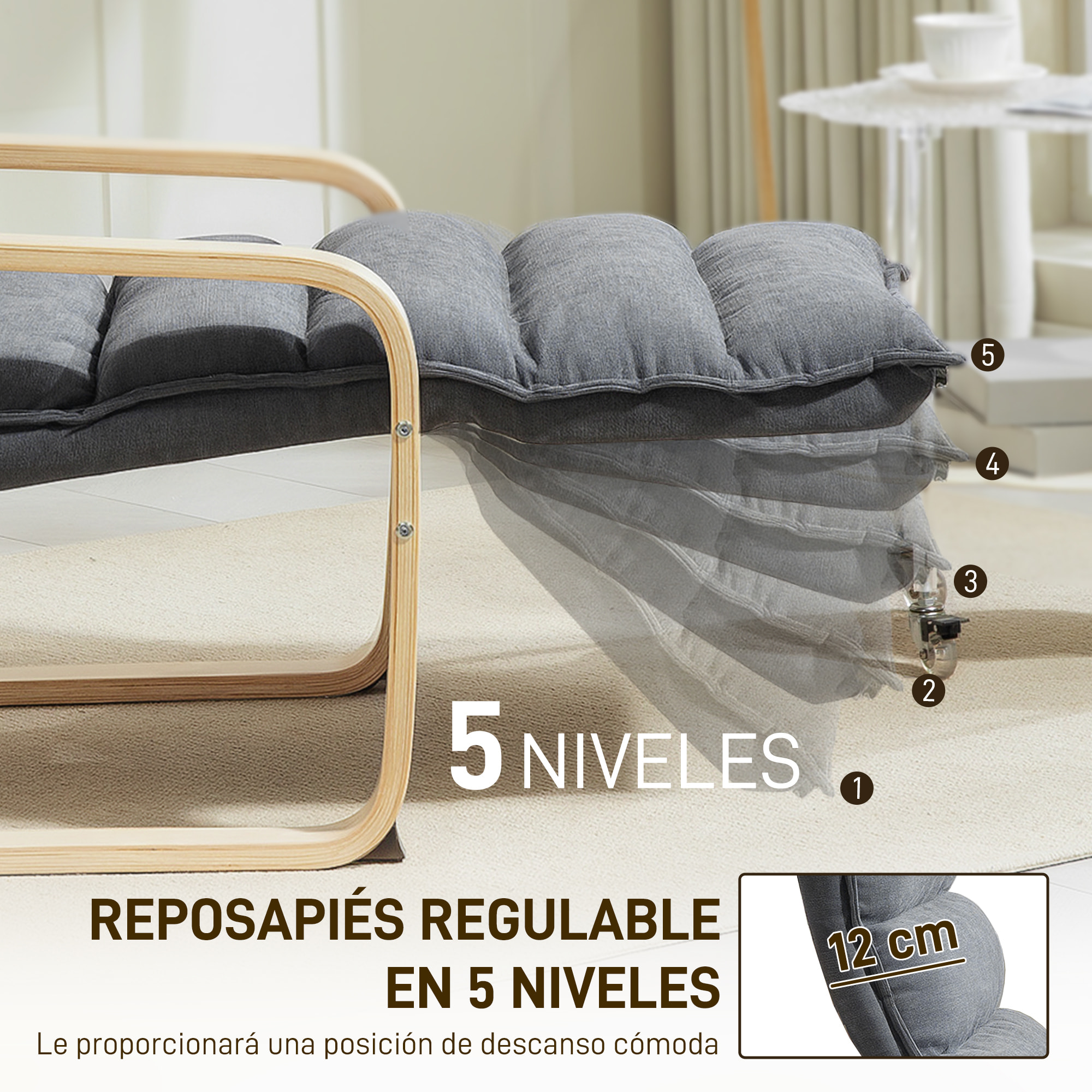 Sillón de Salón con Reposapiés Ajustable, Butaca de Salón Tapizada en Terciopelo, Marco de Madera, Sillón de Relax para Dormitorio, Oficina, Estudio, 67x93x105 cm, Gris Oscuro