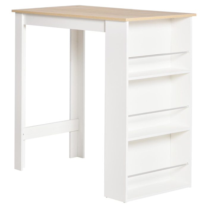 Table de bar table haute de cuisine mange-debout comptoir - 3 étagères - aspect chêne clair blanc