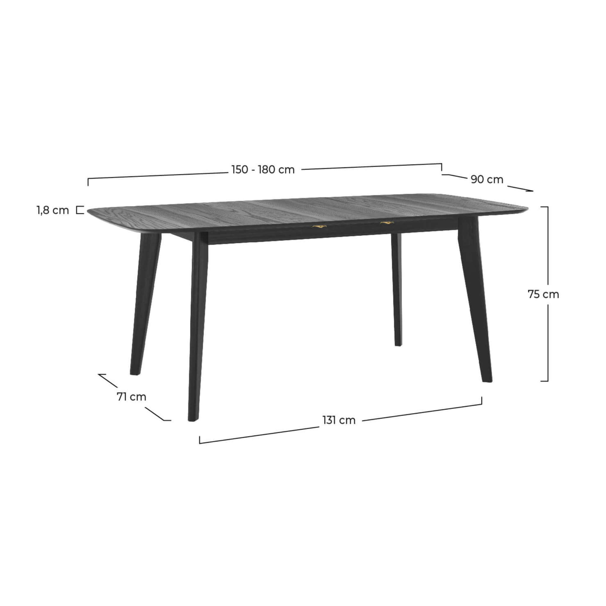 Table rectangulaire 4/6 personnes extensible en bois noir 150/180 cm - Oman
