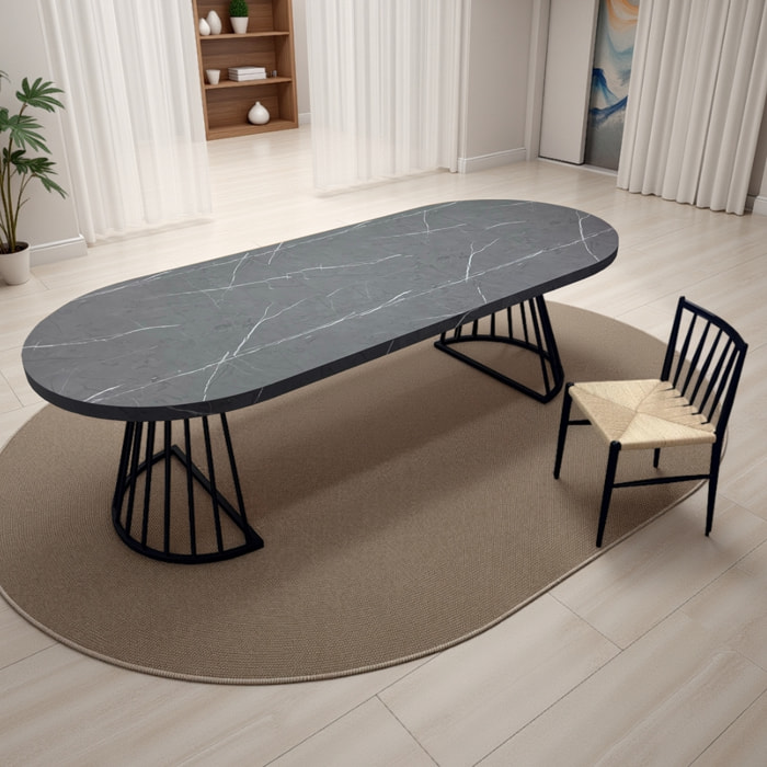 Table à manger ronde extensible Tomasucci FEAR, en MDF effet marbre gris, 110 × 110 × 76,5 cm