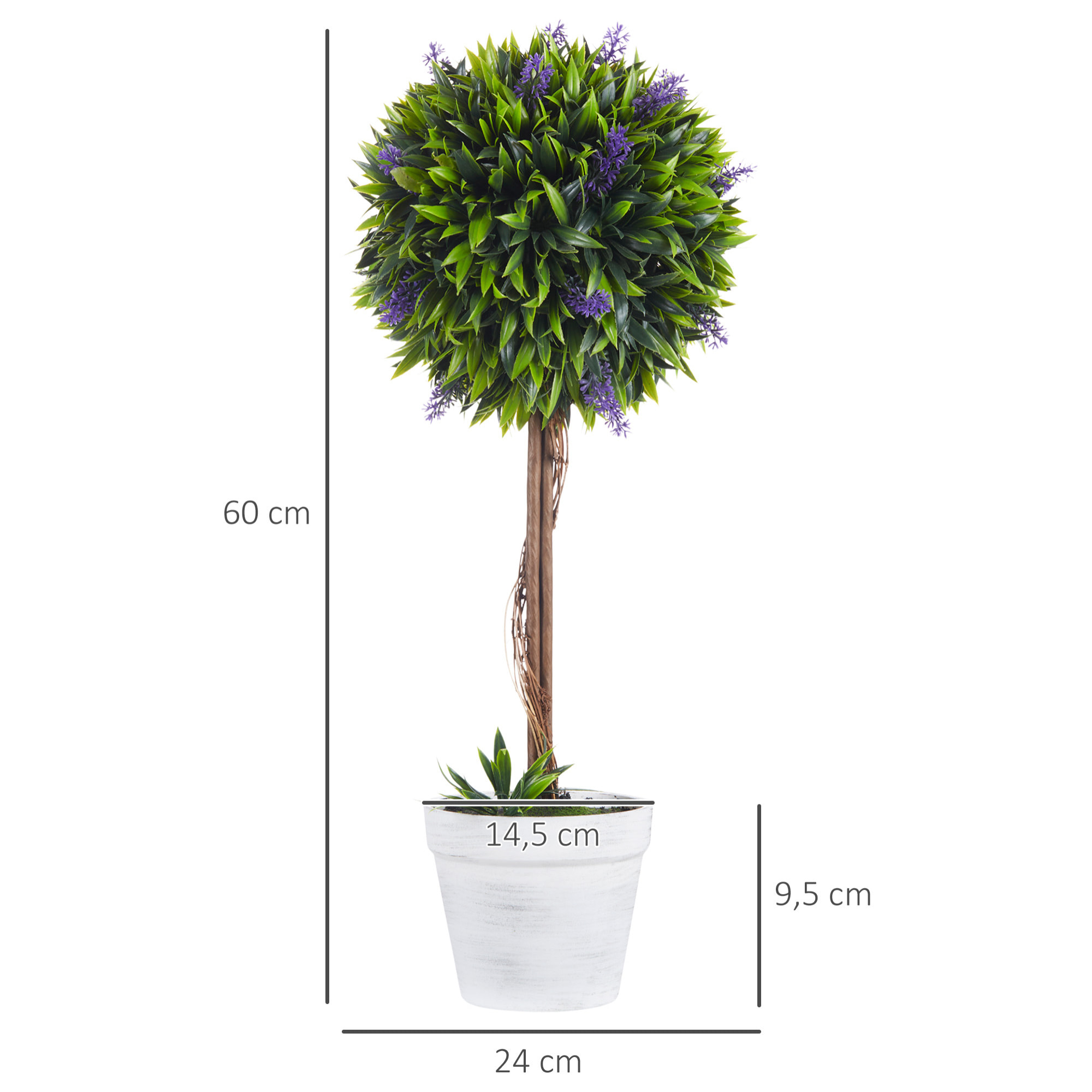 Lot de 2 plantes artificielles avec fleurs de lavande arbre artificiel tronc et pot inclus - hauteur 60 cm intérieur et extérieur vert