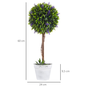 Lot de 2 plantes artificielles avec fleurs de lavande arbre artificiel tronc et pot inclus - hauteur 60 cm intérieur et extérieur vert