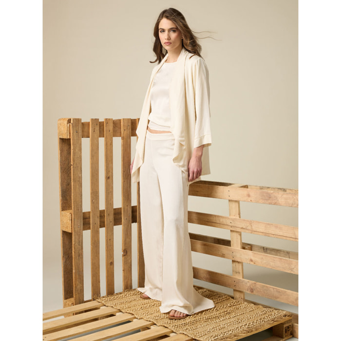 Oltre - Pantalones wide leg de tejido vaporoso - Blanco