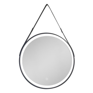 Miroir de salle de bain rond LED 60 cm avec capteur tactile et cadre en métal noir SAT (SATZREMLED60CE)