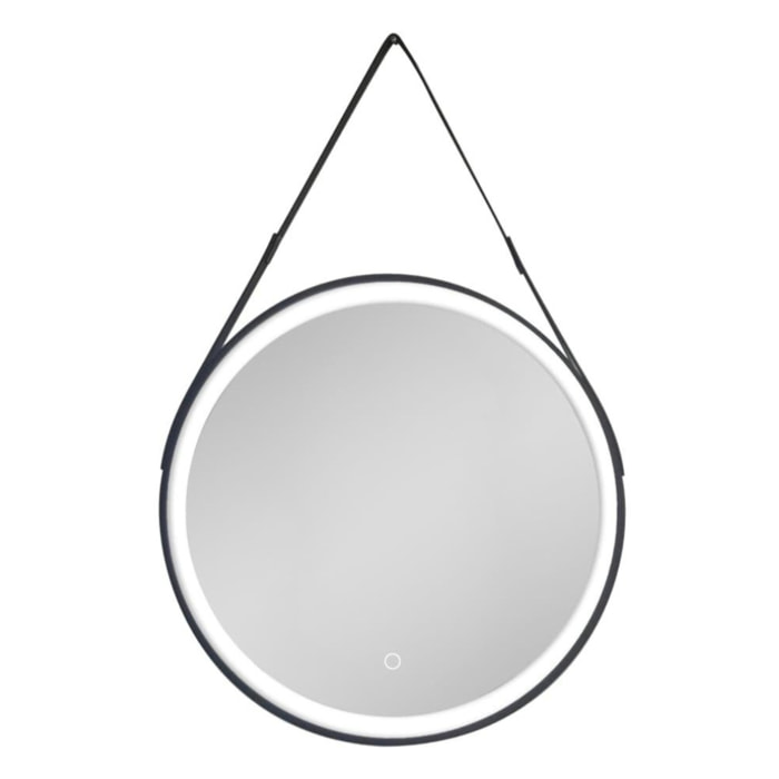 Miroir de salle de bain rond LED 60 cm avec capteur tactile et cadre en métal noir SAT (SATZREMLED60CE)
