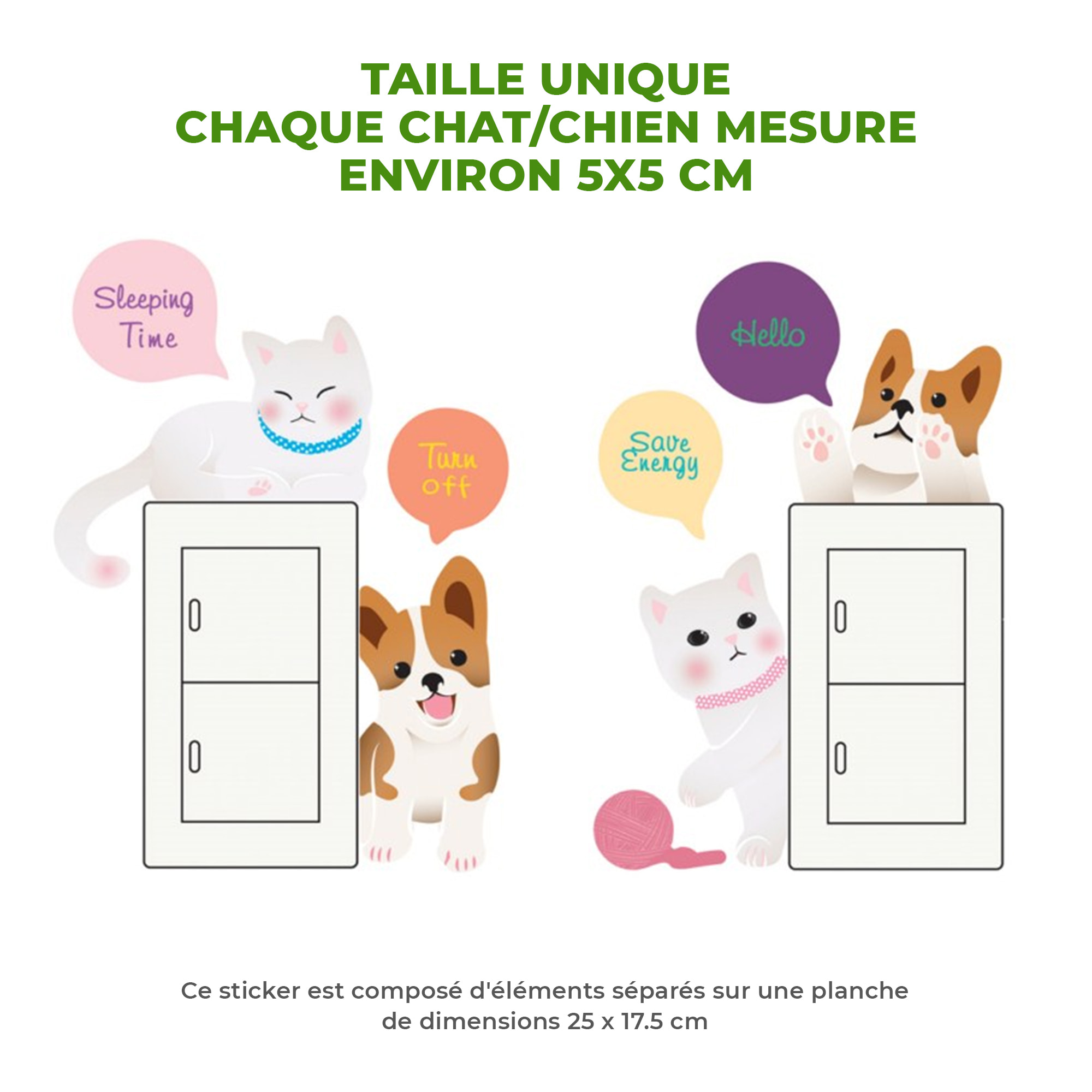 Stickers Muraux décoration adhésifs Prises Chien et Chats