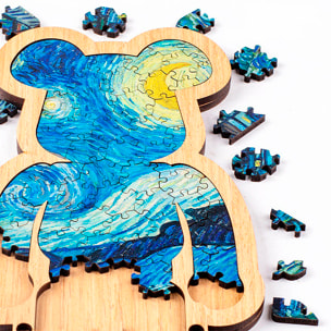 Puzzle e cornice in legno con 86 pezzi. Design Orso.
