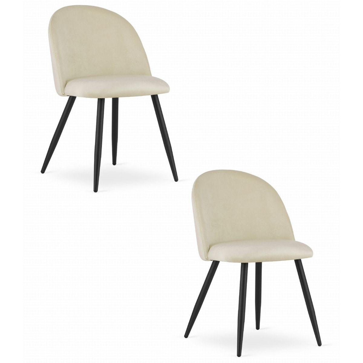 Set di 2 sedie Bello in velluto beige con gambe nere