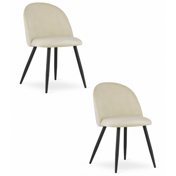 Set di 2 sedie Bello in velluto beige con gambe nere