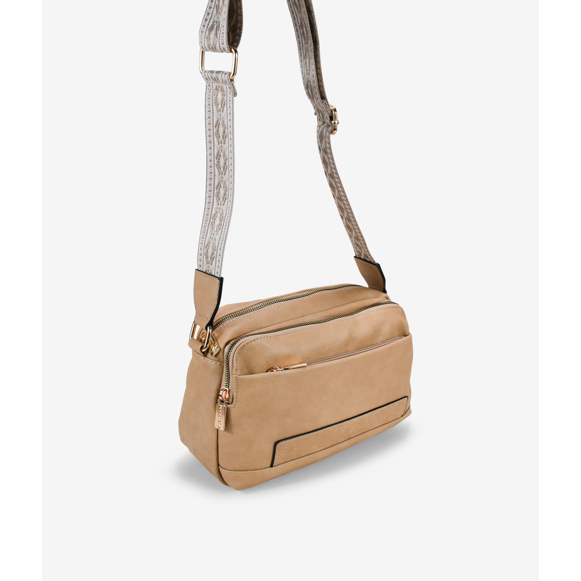 Bolso bandolera tostado con asa étnica