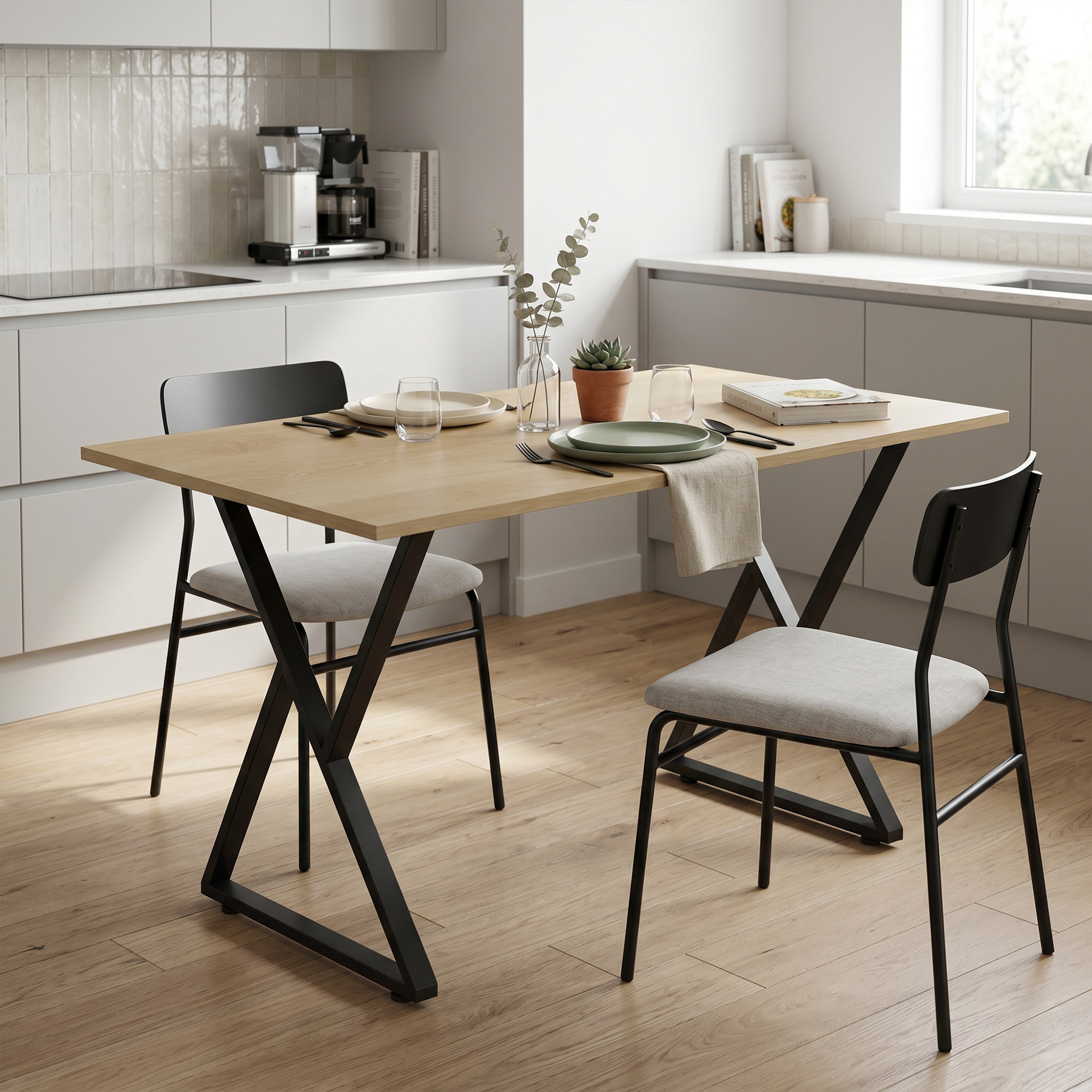 Patas de Mesa de Acero, Juego de 2 Patas en Forma de X para Muebles Industriales con Almohadillas Ajustables y Tornillos para Mesa de Comedor, Banco, 60x10x72 cm, Negro