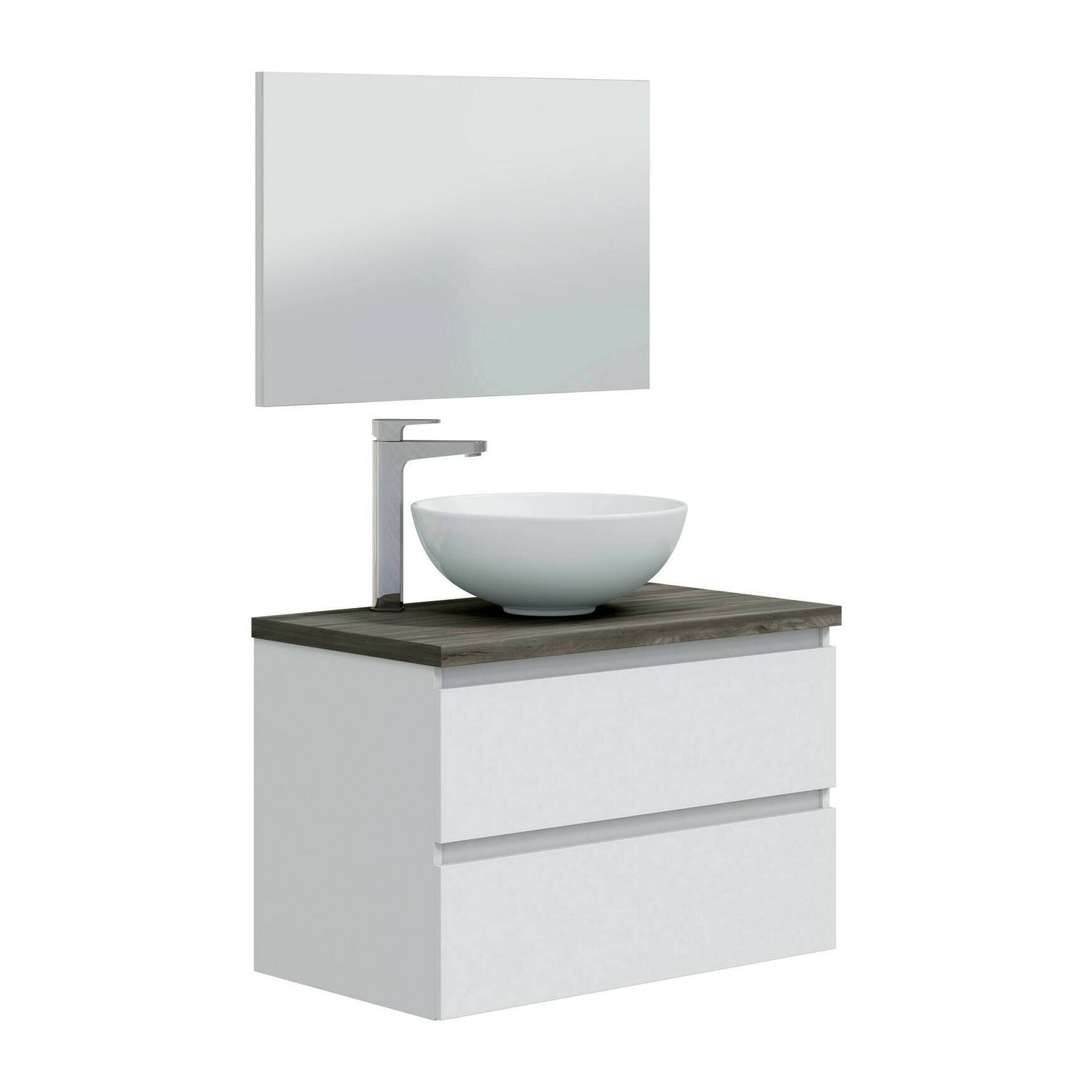 Mobile sottolavabo Alakdan, Mobiletto da bagno, Contenitore porta lavabo, Armadio per lavandino, 79x46 h53 cm, Bianco lucido e Olmo