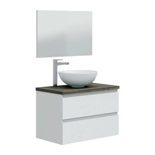 Mobile sottolavabo Alakdan, Mobiletto da bagno, Contenitore porta lavabo, Armadio per lavandino, 79x46 h53 cm, Bianco lucido e Olmo