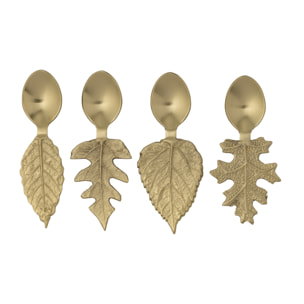 J-Line cuillière Feuille - acier - or - boîte de 4