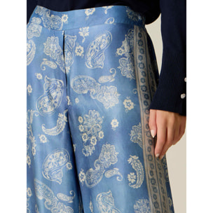 Oltre - Pantaloni palazzo in raso fantasia - Azzurro
