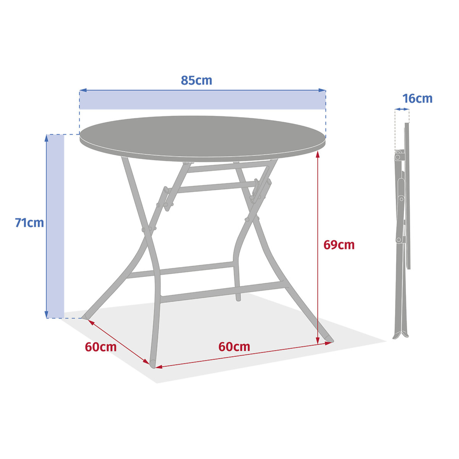 Table de jardin pliante ronde "Greensboro" argile 4 places en acier