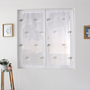 Paire de petits voilages brodés de fleurs - Gris Galet