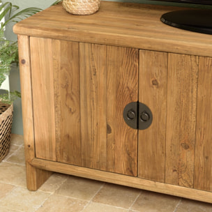 SANDY - Meuble TV 2 tiroirs 2 portes, longueur 155cm bois pin recyclé