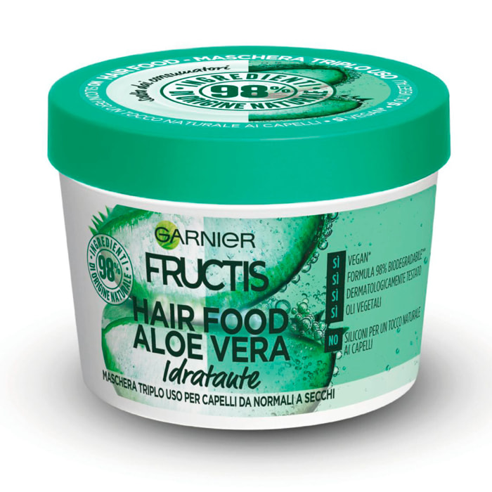 Maschera Idratante per Capelli da Normali a Secchi Fructis Hair Food Aloe Vera Triplo Uso - Barattolo da 390ml