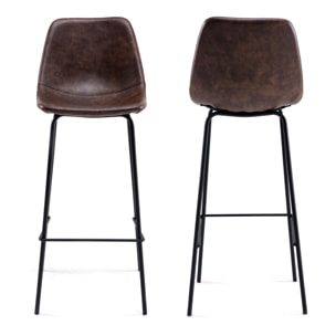 Lot de 2 tabourets de bar vintage LUCIEN marron - Hauteur d'assise 75cm
