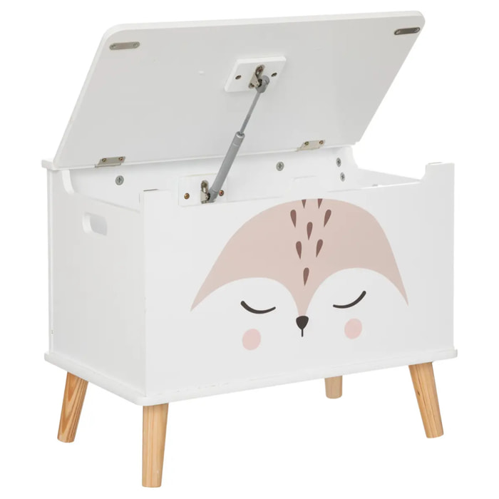 Coffre enfant "Renard" - bois et pin - blanc - 53x54 -5 cm