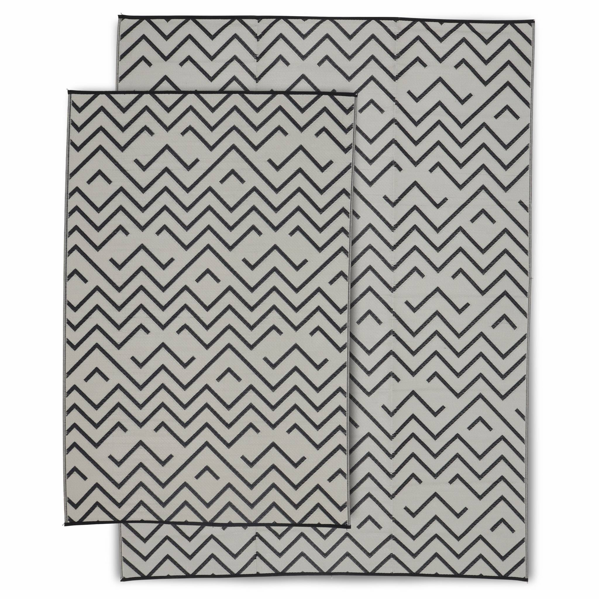 Tapis d’extérieur 180x270cm SYDNEY - Rectangulaire. motif vagues noir / beige. jacquard. réversible. indoor / outdoor