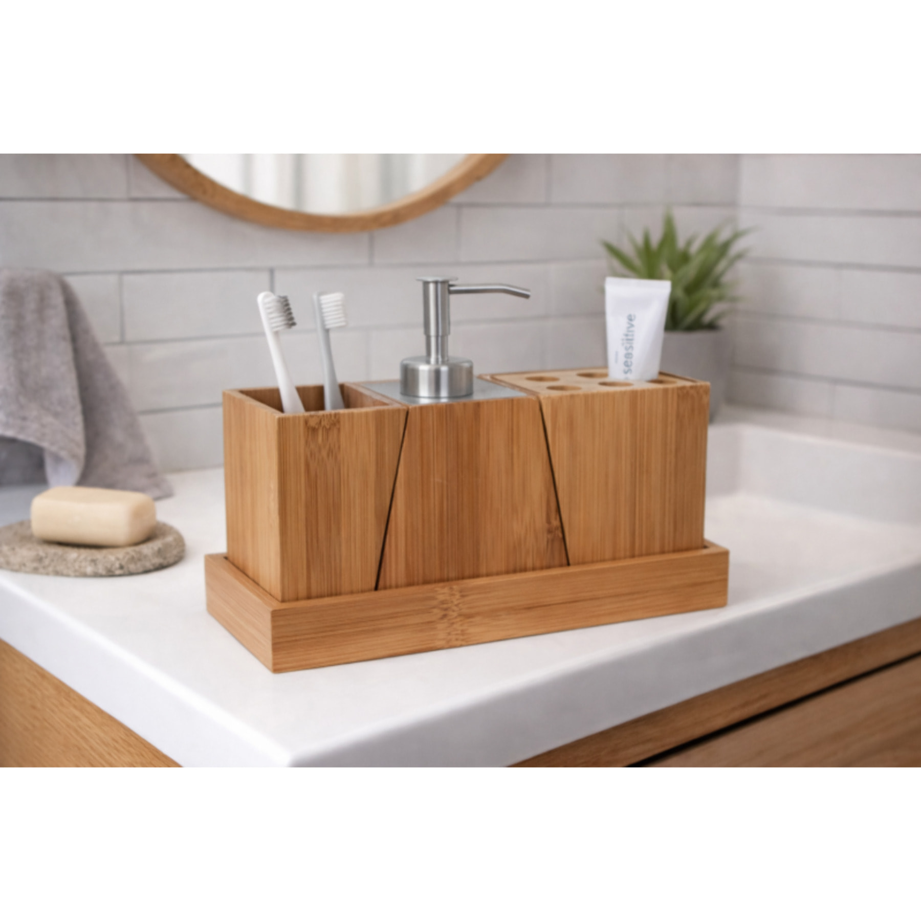 Ensemble de 3 accessoires de salle de bain Inox & Bambou MSV