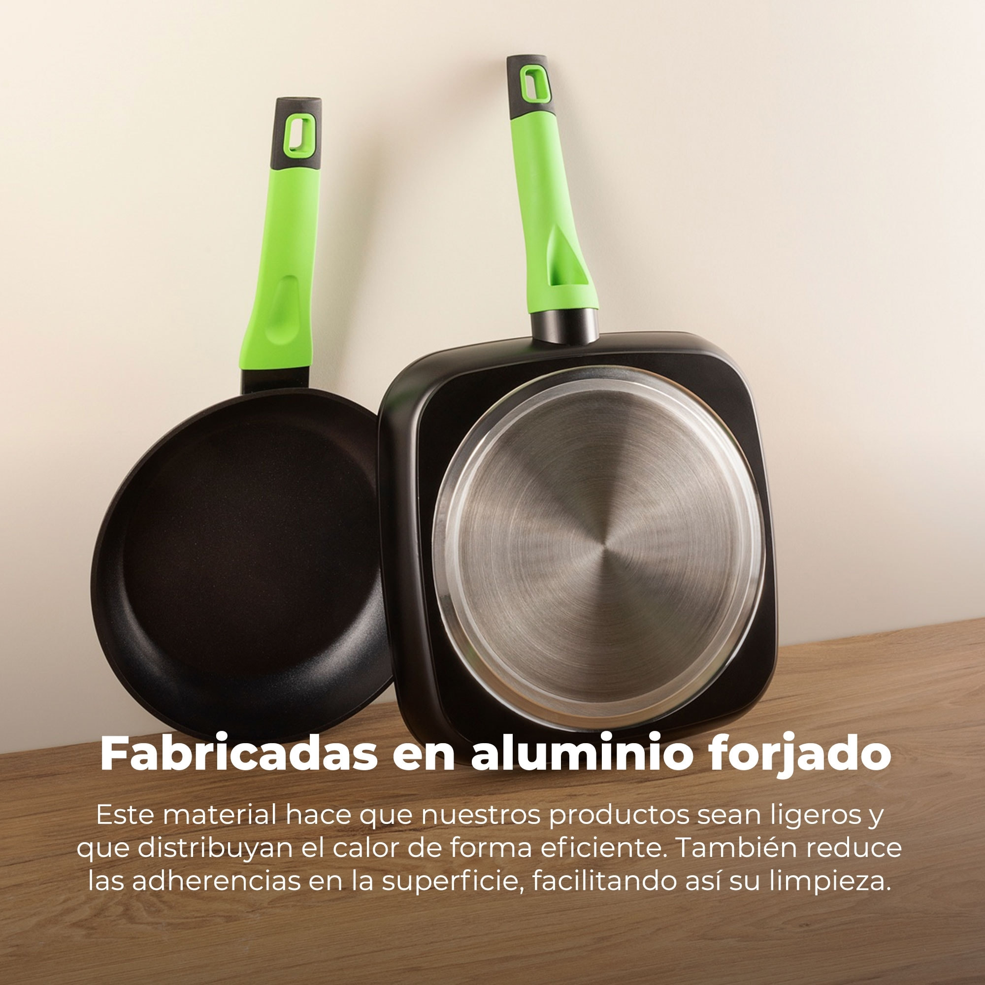 Sarten san ignacio vitoria de aluminio forjado en color negro y mango verde