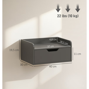 Set de 2 Mesillas de Noche de Pared Mesitas de Noche Flotantes con 1 Cajón para Dormitorio Habitación Hogar Diseño Sencillo 40x30x19,5 cm Negro