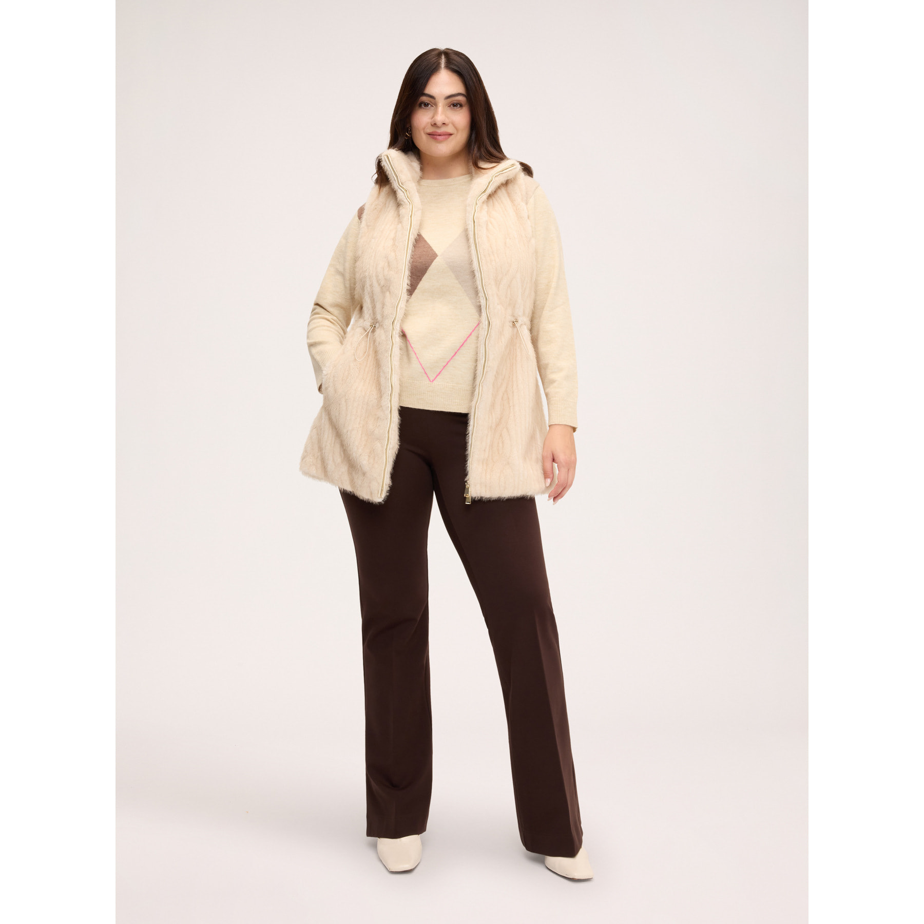 Fiorella Rubino - Gilet lungo in tessuto peluches - Beige