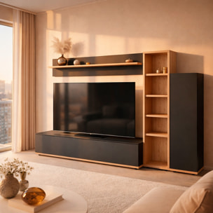 Parete Attrezzata Mobile TV Libreria Armadio Mensola Vani Multifunzione Design Contemporaneo Living Arredo Casa 240 x 40 x 127 Cm Antracite E Rovere