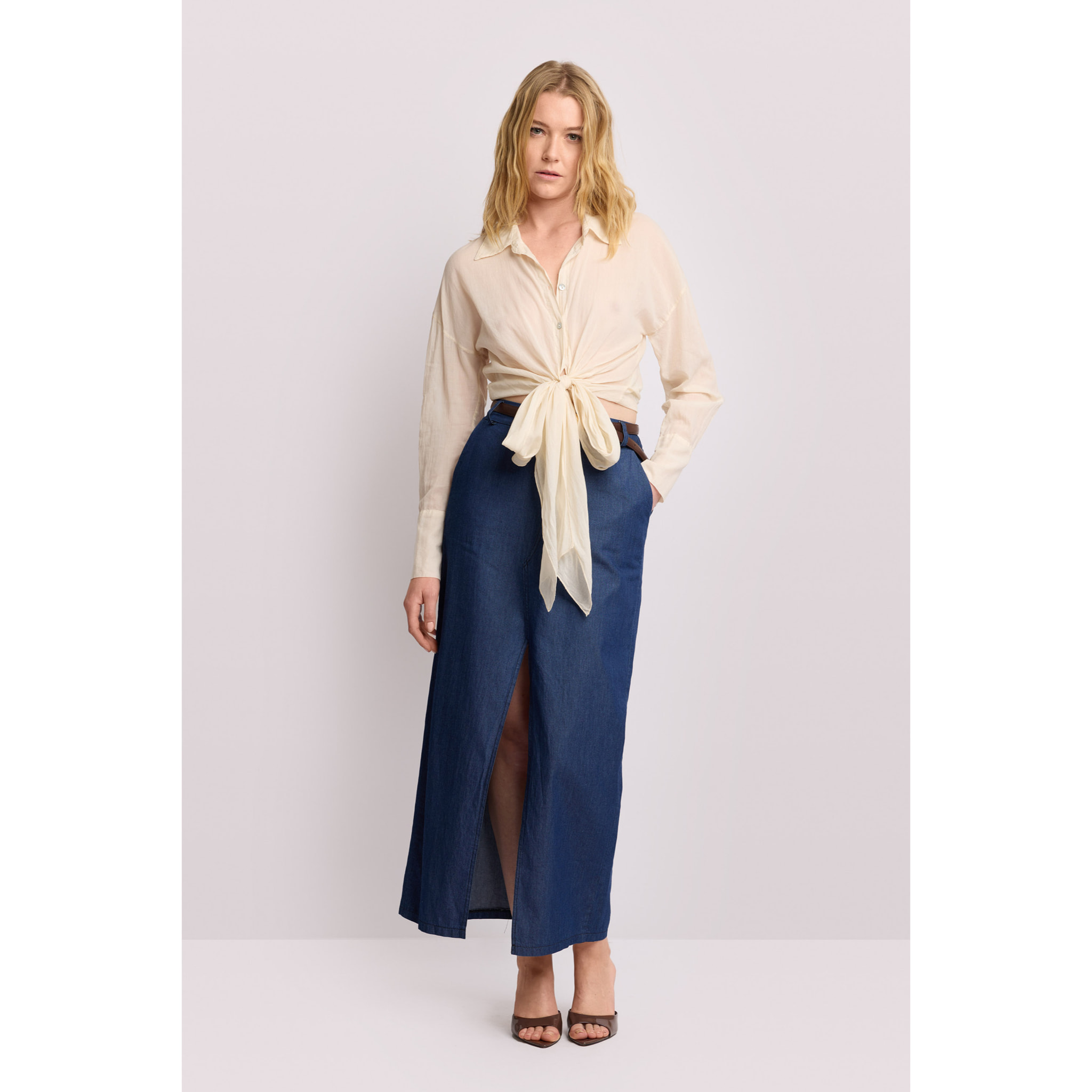 Kocca - Camicia in cotone con nodo Donna, Tinta unita, Colletto di camicia