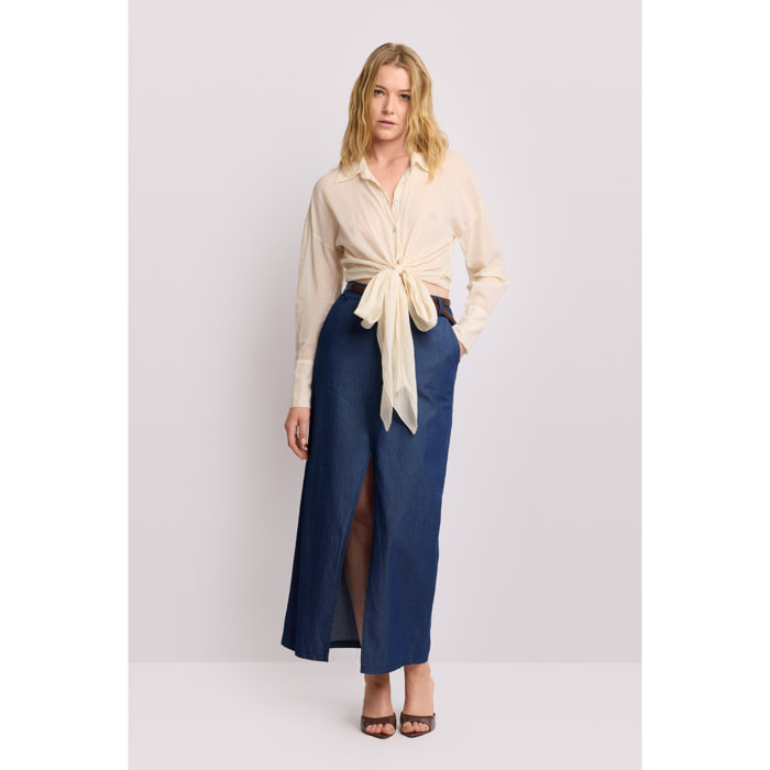 Kocca - Camicia in cotone con nodo Donna, Tinta unita, Colletto di camicia