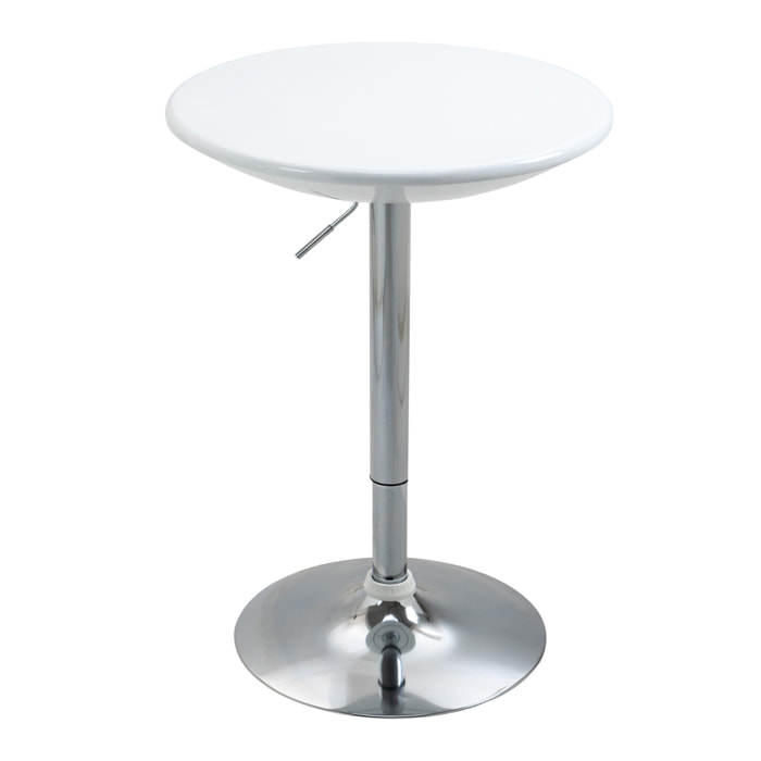 HOMCOM Mesa de Bar Regulable en Altura Giratoria 360º con Base Redonda Mesa Alta de Acero Moderna para Cocina Comedor Cafetería 61x61x76-97 cm Blanco