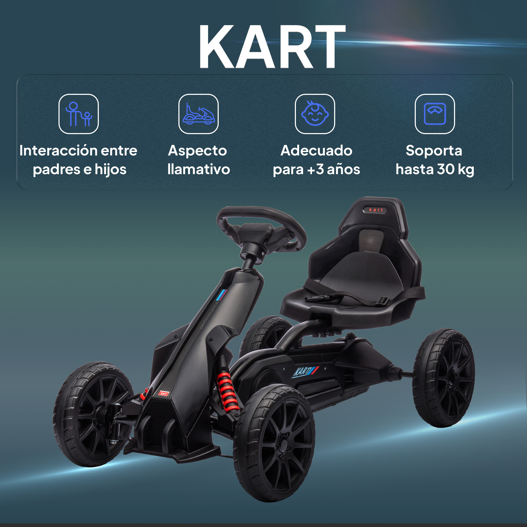 Kart Pedales Go Kart a Pedales para Niños de 3-8 Años con Asiento Ajustable en 4 Posiciones Freno de Mano y Ruedas de EVA Carga 30 kg Negro
