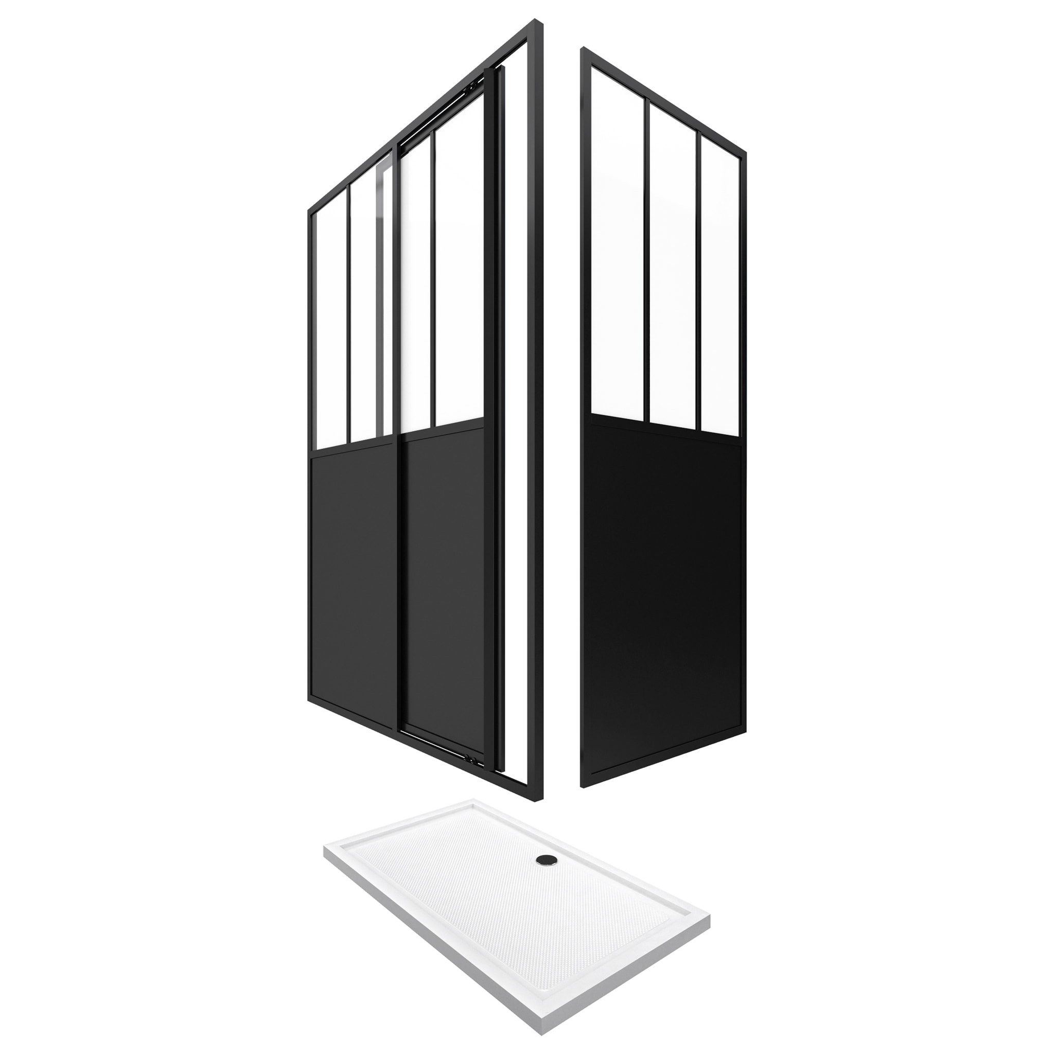 Pack Porte pivotante 140x200 + paroi retour et panneau aluminium composite + receveur 140x80