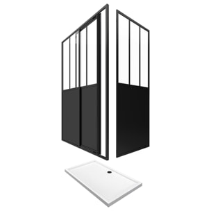 Pack Porte pivotante 140x200 + paroi retour et panneau aluminium composite + receveur 140x80