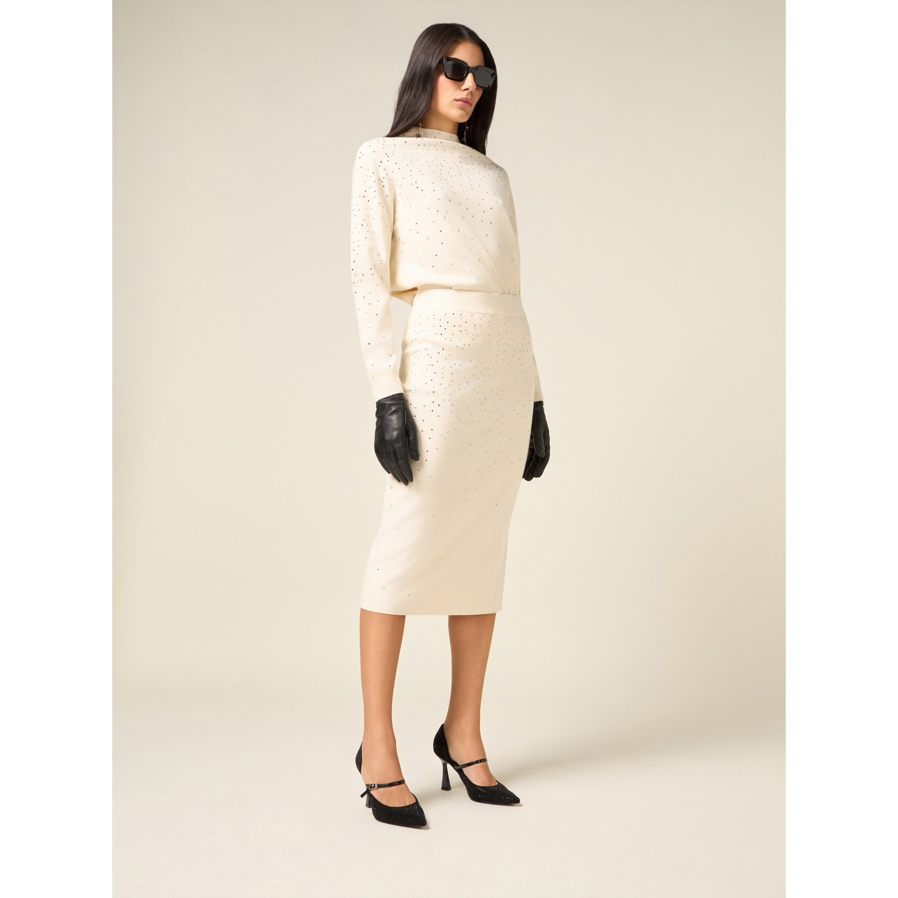 Oltre - Gonna in maglia con cristalli - Bianco