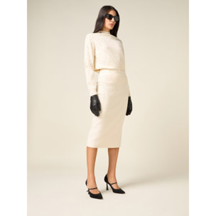 Oltre - Gonna in maglia con cristalli - Bianco