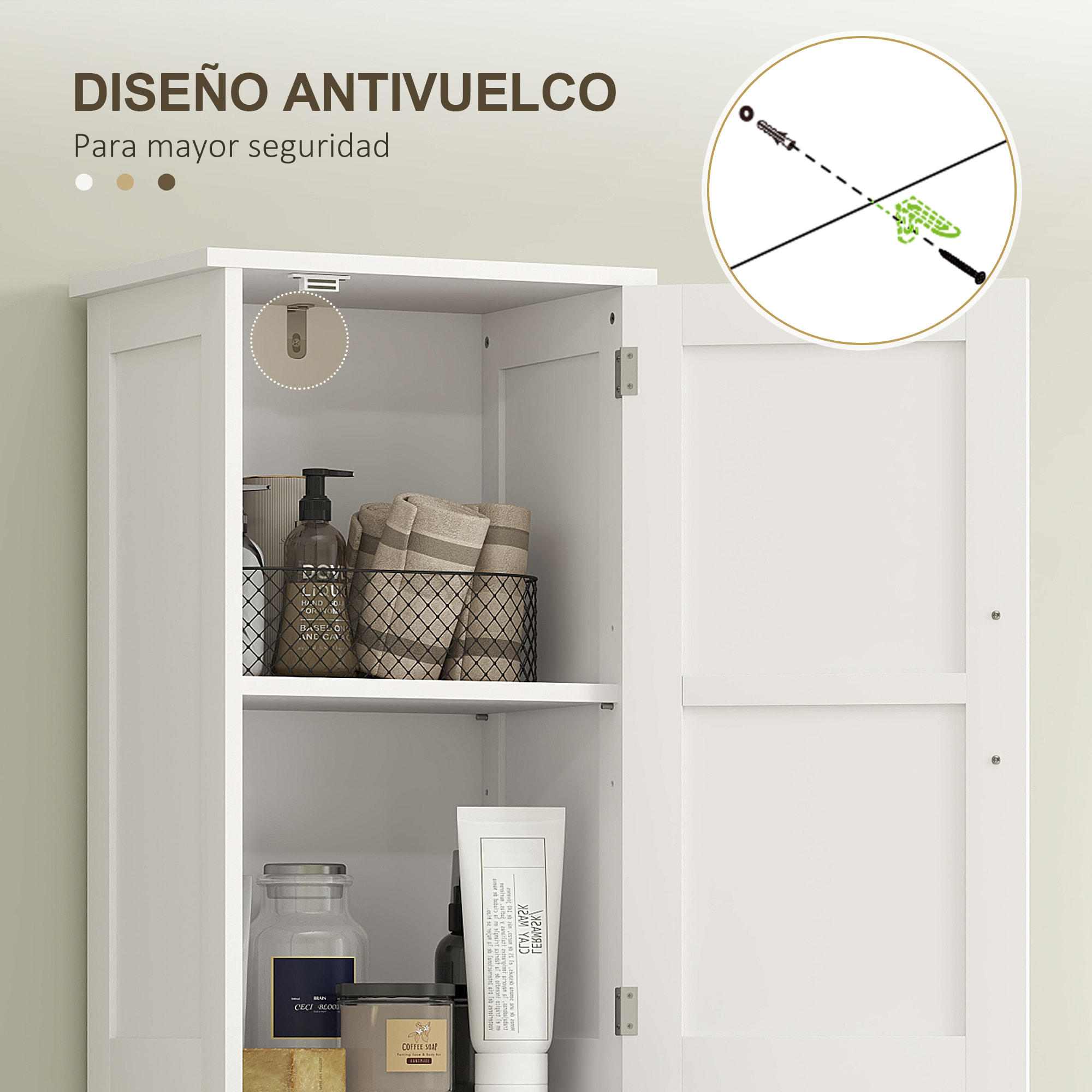 Armario Alto de Baño Estrecho con 2 Puertas 1 Cajón y 2 Estantes Ajustables Columna de Baño Estilo Rústico para Salón Aseo Cocina 40x30x170 cm Blanco