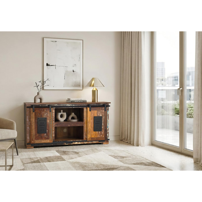 Mueble TV de Madera Reciclada 130 Cm Estilo Industrial Vintage