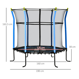 Cama Elástica Infantil de Jardín Trampolín para Niños de +3 Años con Superficie de Salto Ø120 cm Red de Seguridad Acero para Interior Exterior Ø160x163 cm Negro y Azul