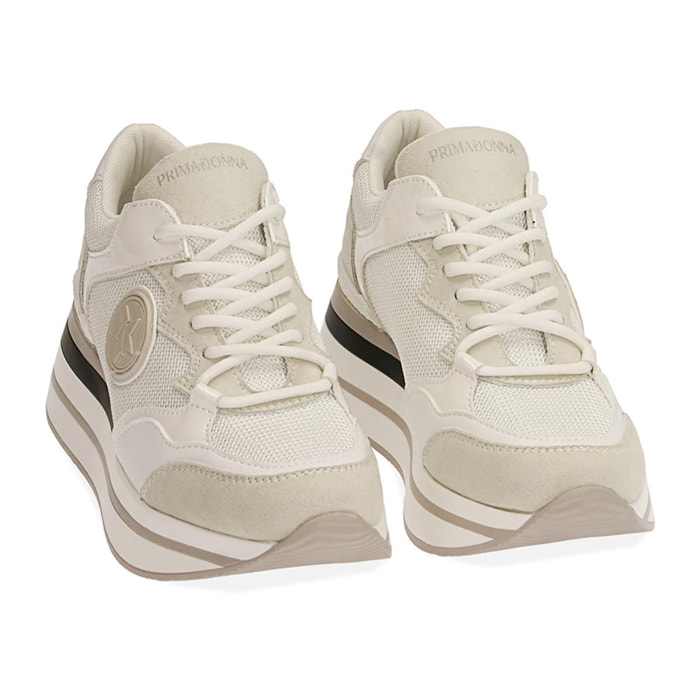 Sneakers bianche in tessuto, platform 4,5 cm