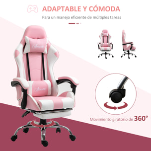 Silla Gaming Reclinable Silla Gamer Giratoria con Reposacabezas Reposapiés Cojín Lumbar Altura Ajustable para Oficina Estudio 64x67x119-127 cm Rosa