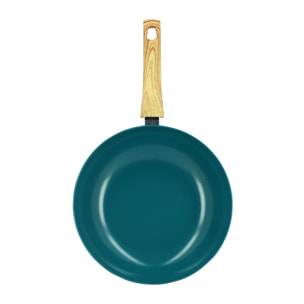 Wok 28cm en aluminium recyclé bleu canard - tous feux COLORAMA