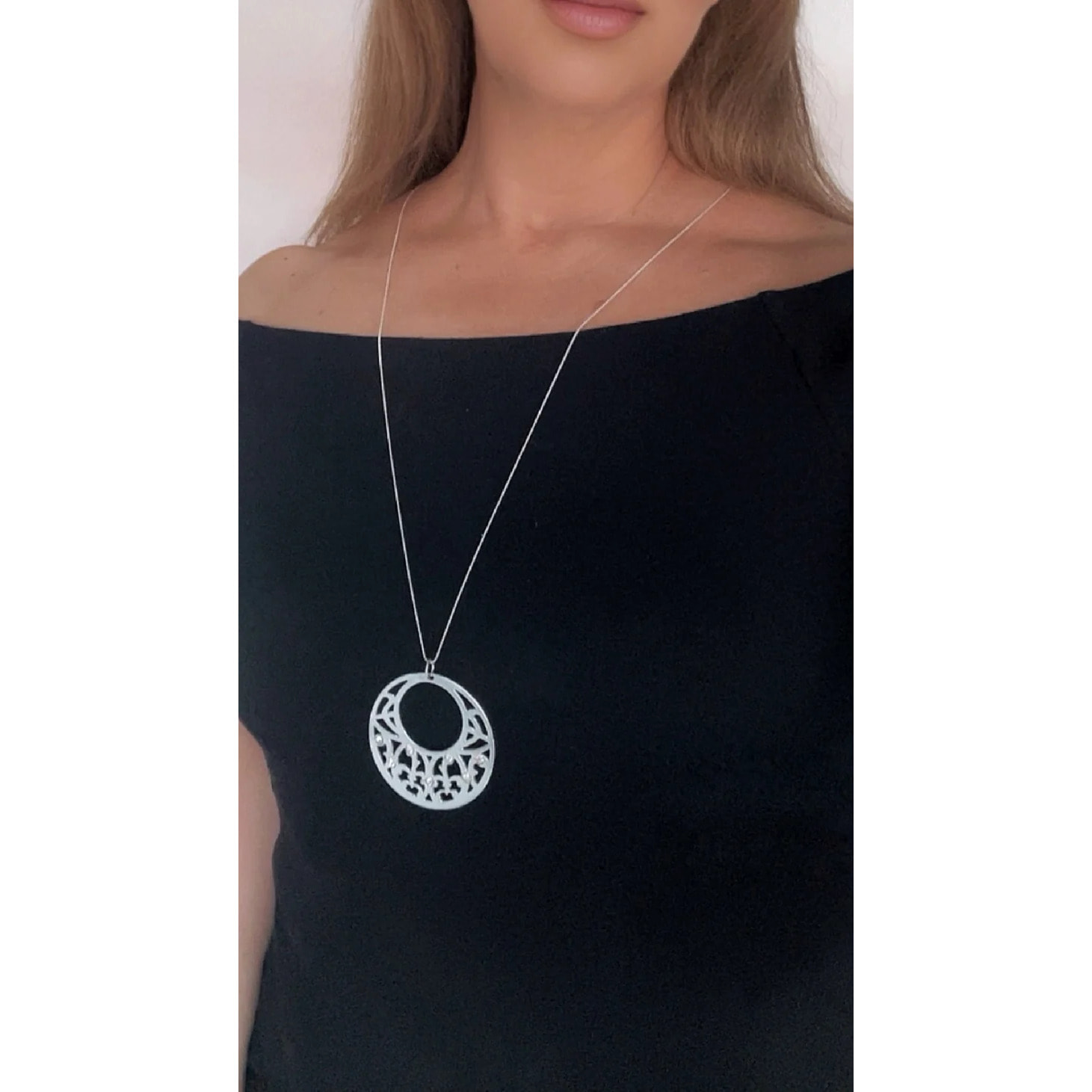 Collar largo Oráculo Diamond en plata 10µ